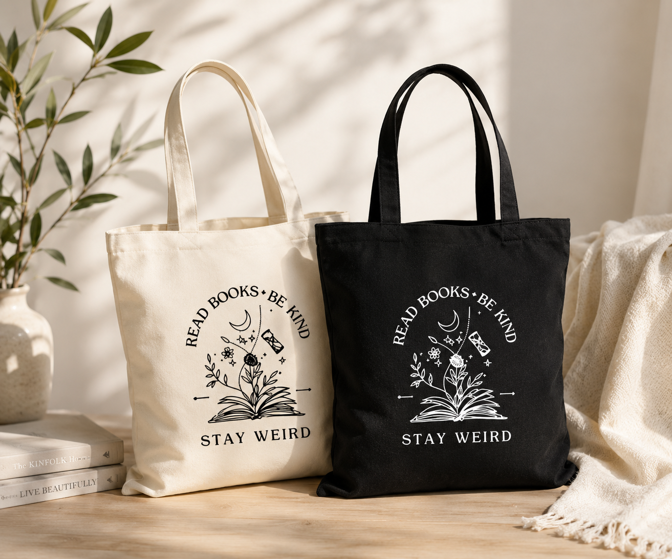 Read Books • Be Kind • Stay Weird Tote Bag