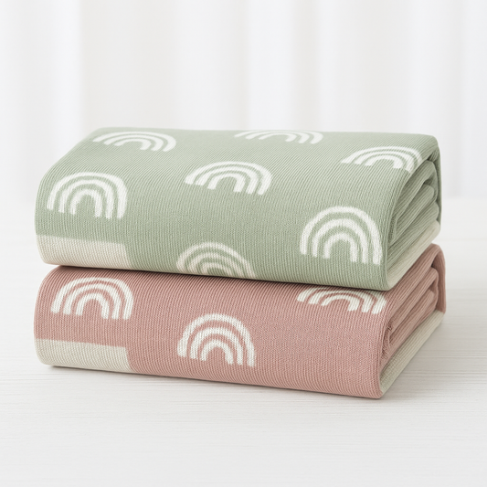Soft Cozy Rainbow Jacquard Knit Baby Blanket