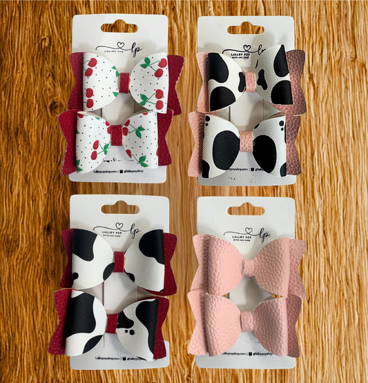 Handmade Faux Leather Bow Set – Multiple Styles (1 Pair Each)