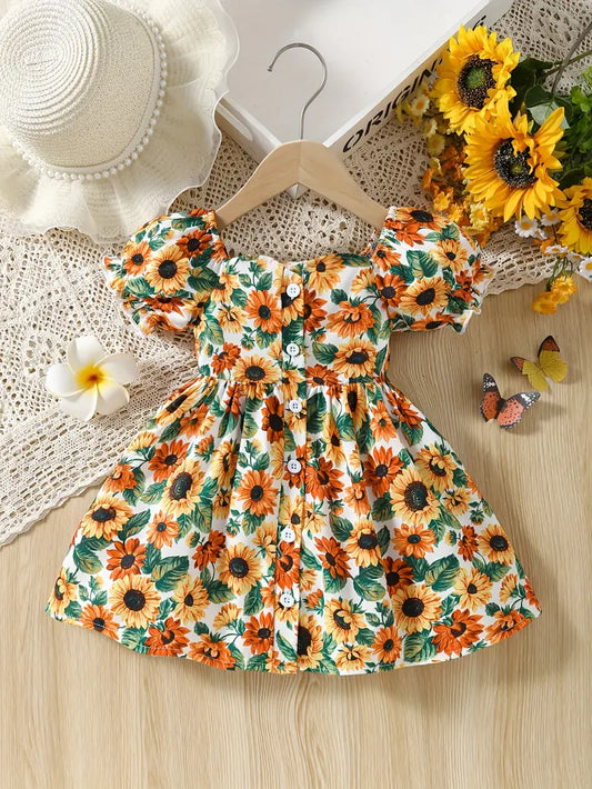 Golden Sunflower Button Dress